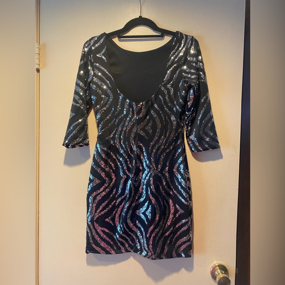 As U Wish Black and Silver Sequin Sheath Dress - Picture 2 of 3